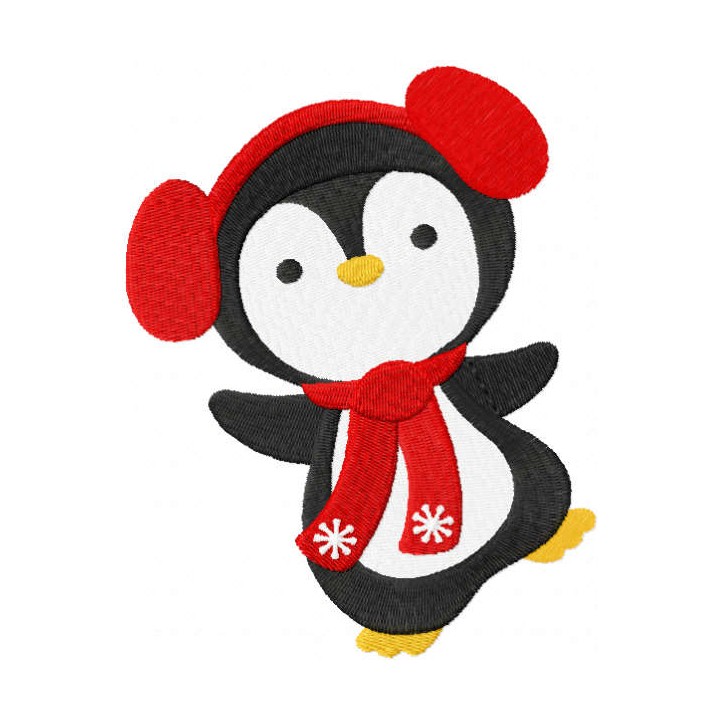 Funny Christmas penguin embroidery design - Embroidery Design