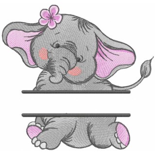 Dancing elephant monogram embroidery design - Embroidery Design