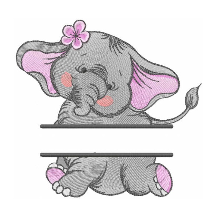 Dancing elephant monogram embroidery design - Embroidery Design