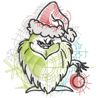 Grinch Christmas sketch embroidery design - Embroidery Design