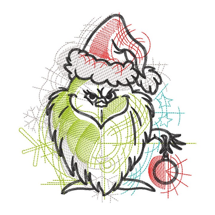Grinch Christmas sketch embroidery design - Embroidery Design