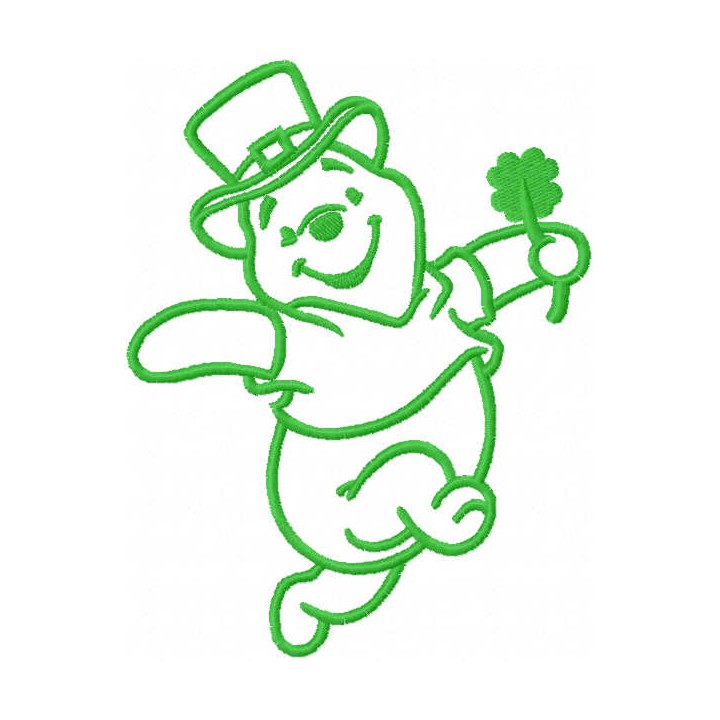 St patrick winnie pooh one colored embroidery design - Embroidery Design