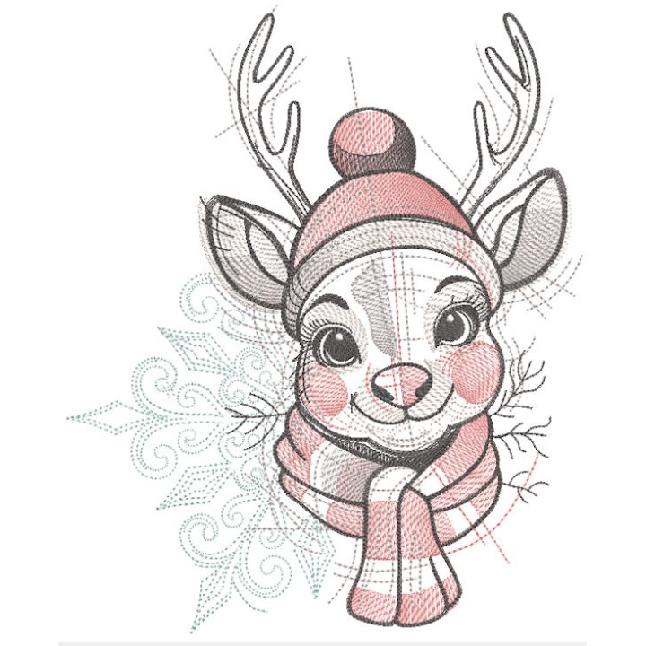 Rudolf Christmas sketch embroidery design - Embroidery Design