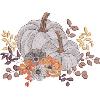 Autumn pumpkins and flowers embroidery design - Embroidery Design