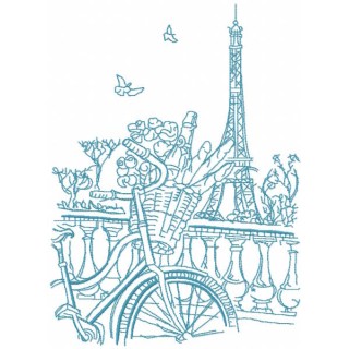 Romance of Parisian morning sketch embroidery design - Embroidery Design