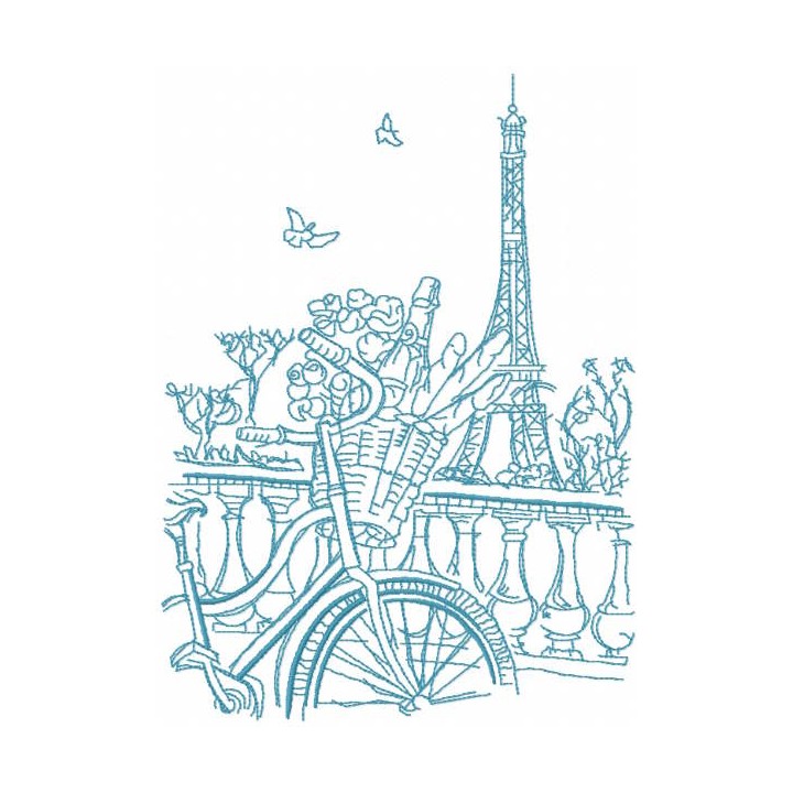 Romance of Parisian morning sketch embroidery design - Embroidery Design