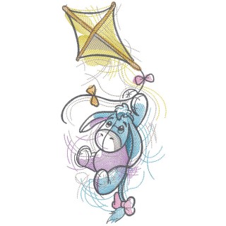 Eeyore flies on a flying kite embroidery design - Embroidery Design