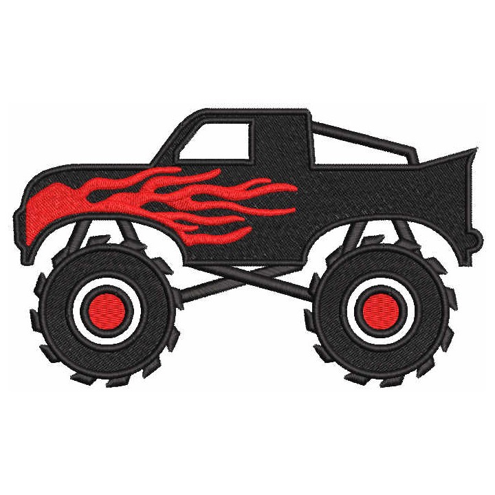 Truck with fire decor embroidery design - Embroidery Design