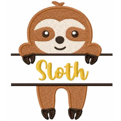Sloth Monogram Embroidery Design - Aussie Wildlife Motif