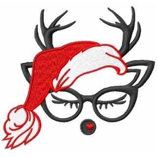 Loving Christmas deer with glasses embroidery design - Embroidery Design