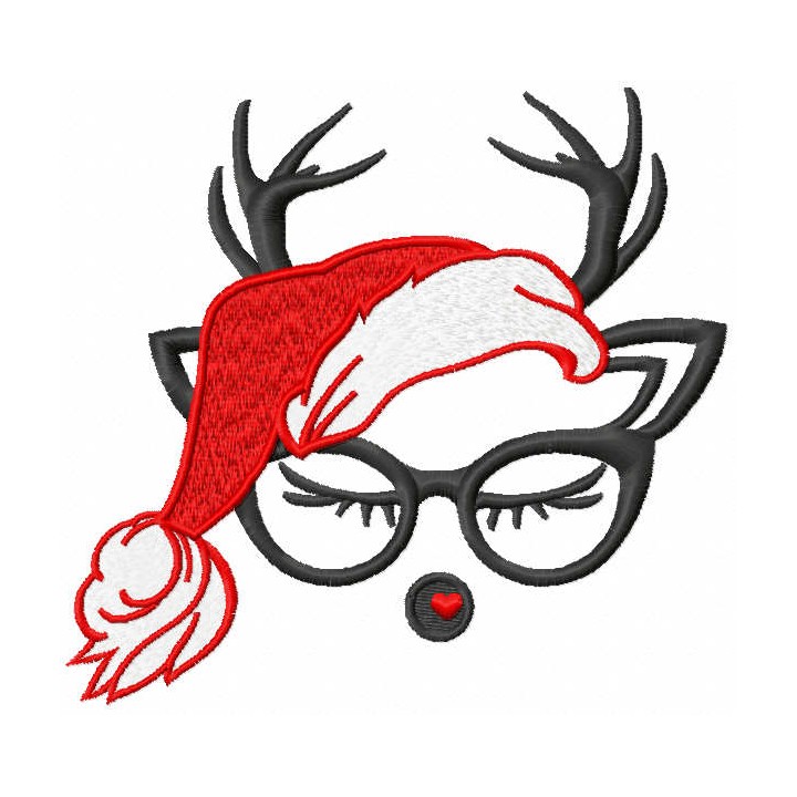 Loving Christmas deer with glasses embroidery design - Embroidery Design