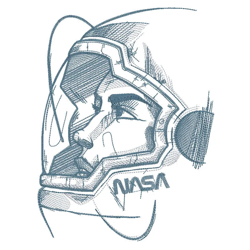 Embroidery design of an astronaut in a helmet, showcasing intricate details and vibrant colors.