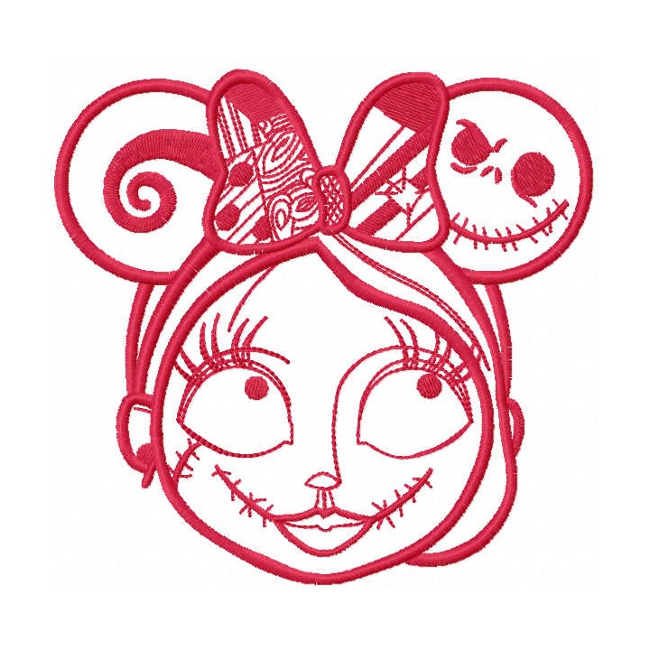 Sally mickey mouse ears one color embroidery design - Embroidery Design