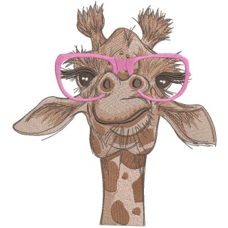 Giraffe in pink glasses embroidery design - Embroidery Design