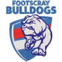 Embroidery design of the Western Bulldogs football club Footscray logo on fabric, showcasing team colors and details.