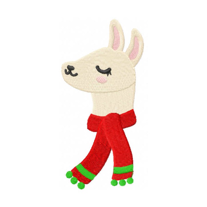 Christmas llama with red scarf embroidery design - Embroidery Design