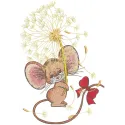 A cute mouse featuring intricate dandelion and bow embroidery design on its body.