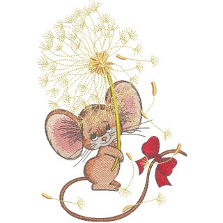 Mouse with dandelion and bow embroidery design - Embroidery Design