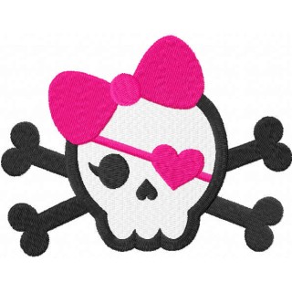Skull with pink bow embroidery design - Embroidery Design
