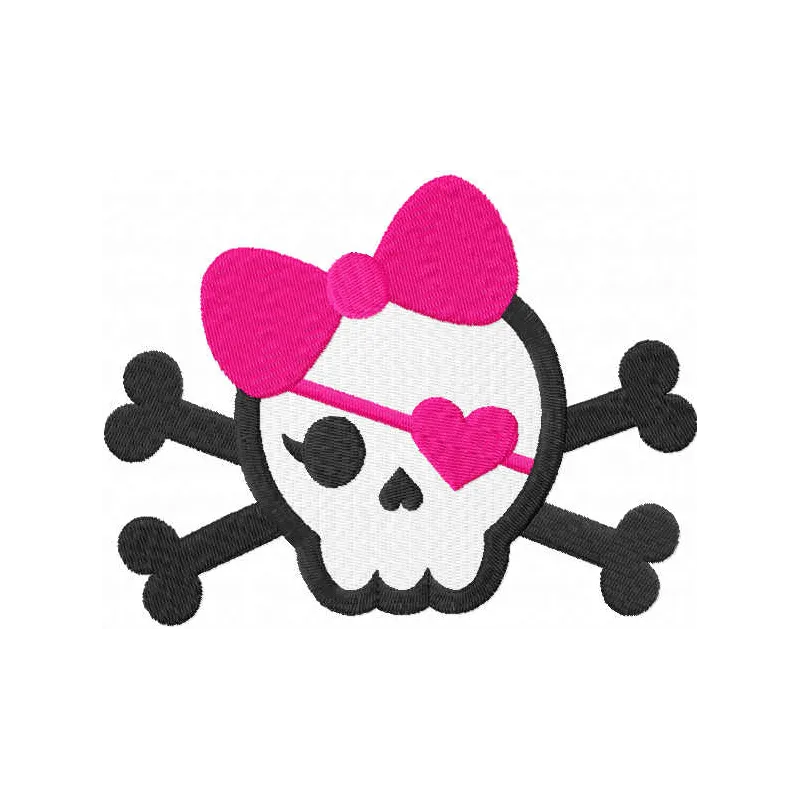 Edgy Skull Adorned with a Playful Pink Bow Embroidery