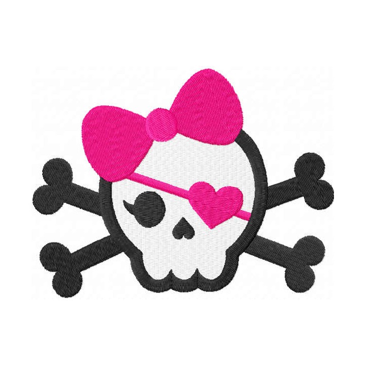 Skull with pink bow embroidery design - Embroidery Design