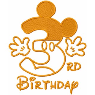 Third birthday mickey one colored embroidery design - Embroidery Design