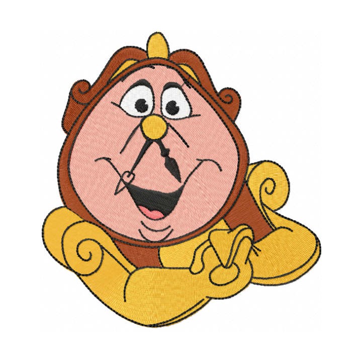 Cogsworth smiling embroidery design - Embroidery Design