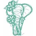 Sketch Elephant with Flowers One-Color Stitching Pattern