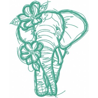 Sketch Elephant with flowers one colored embroidery design - Embroidery Design