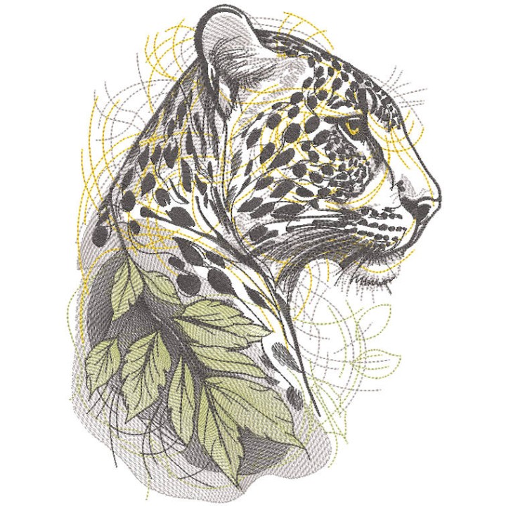 Jaguar branch sketch embroidery design - Embroidery Design