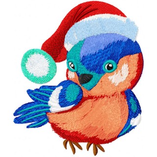 Bullfinch with Christmas hat embroidery design - Embroidery Design
