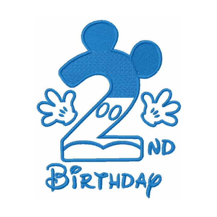 Second birthday mickey blue color embroidery design - Embroidery Design