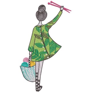 Creative knitting girl embroidery design - Embroidery Design