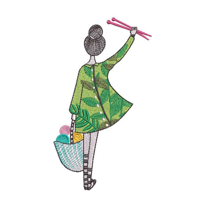 Creative knitting girl embroidery design - Embroidery Design