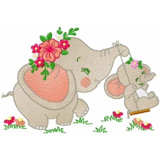 Mother Elephant baby elephant embroidery design - Embroidery Design