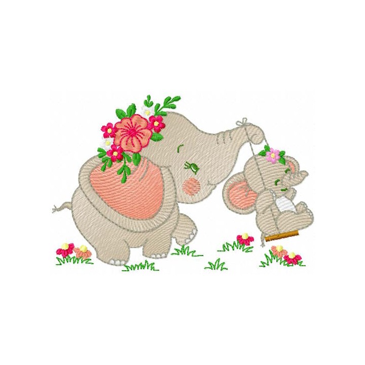 Mother Elephant baby elephant embroidery design - Embroidery Design