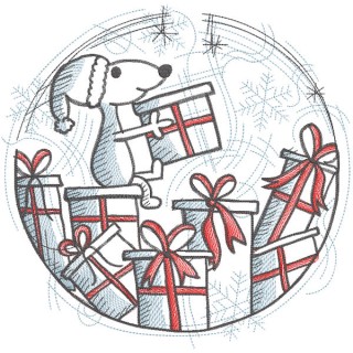 Snow globe dog prepares gifts embroidery design - Embroidery Design