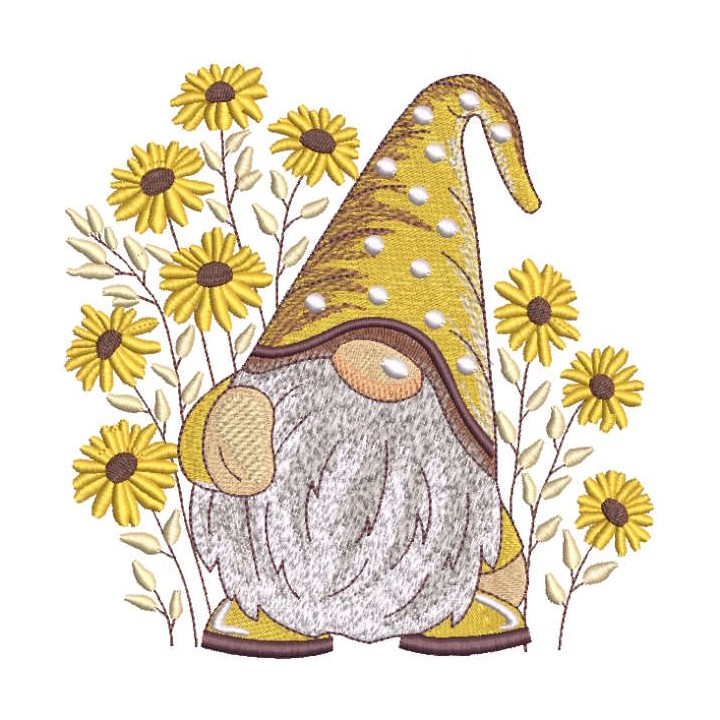 Fall gnome in garden embroidery design - Embroidery Design