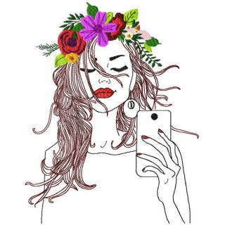 Girl with mobile phone embroidery design - Embroidery Design