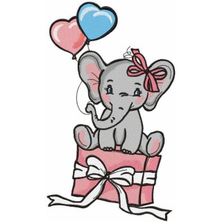Baby elephant birthday embroidery design - Embroidery Design
