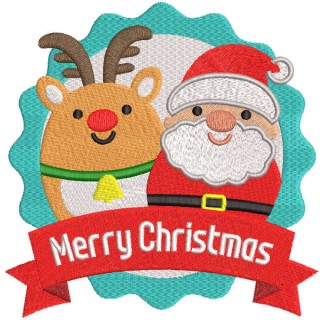 Deer Santa Merry Christmas embroidery design - Embroidery Design