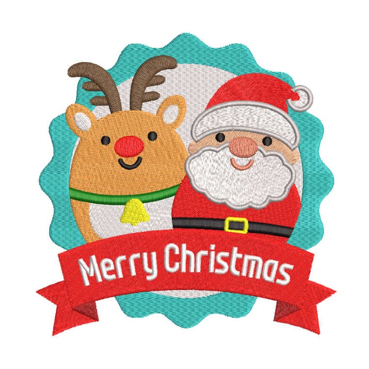 Deer Santa Merry Christmas embroidery design - Embroidery Design