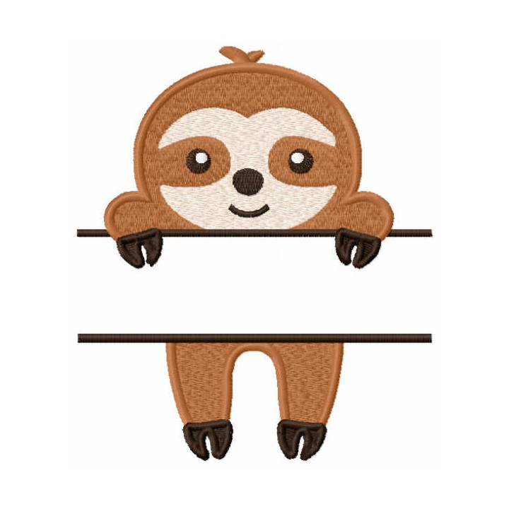 Sloth with monogram label embroidery design - Embroidery Design