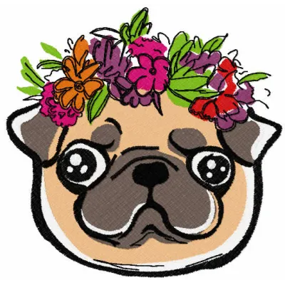 Adorable Pug Wreath Stitching Pattern for Pet Lovers