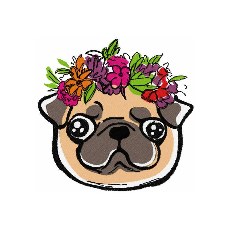 Adorable Pug Wreath Stitching Pattern for Pet Lovers