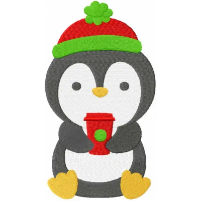 Cozy Penguin & Coffee Cup Stitching Pattern