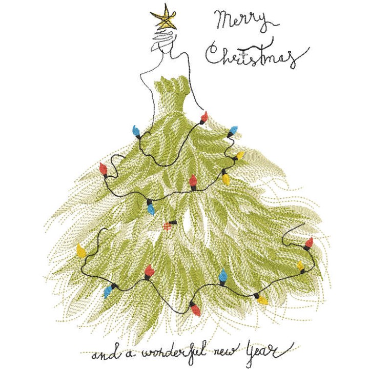 Christmas tree lady embroidery design - Embroidery Design