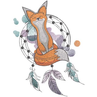 Happy fox and dream catcher embroidery design - Embroidery Design