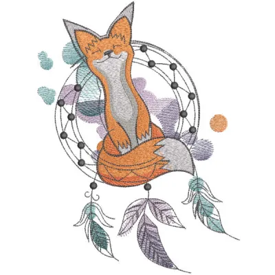 Whimsical Fox and Dream Catcher Embroidery Design