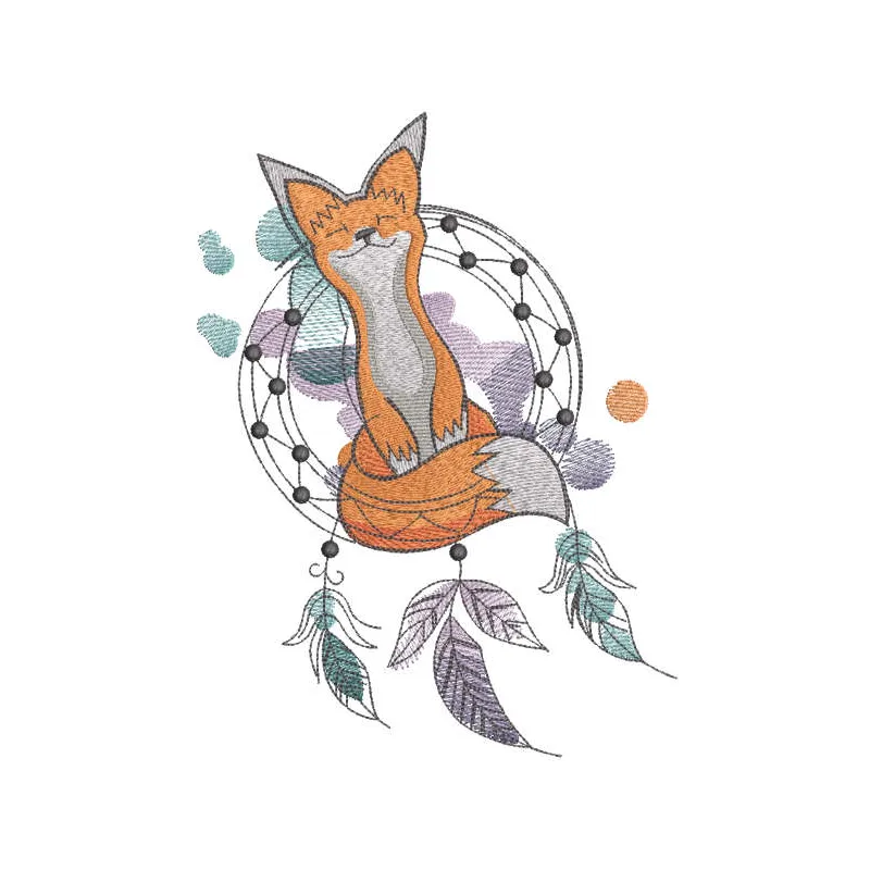 Whimsical Fox and Dream Catcher Embroidery Design